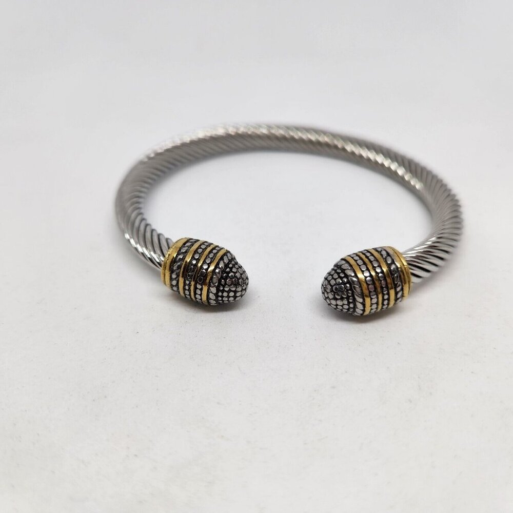 Cuff Bracelets Twisted Gold Silver Tone Open Circle Bullet Bead Ends